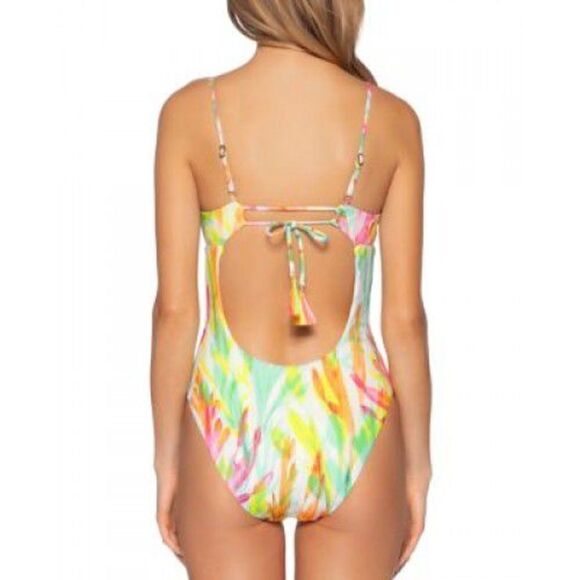 New. Becca watercolor plunge neck swimsuit. - Picture 3 of 7